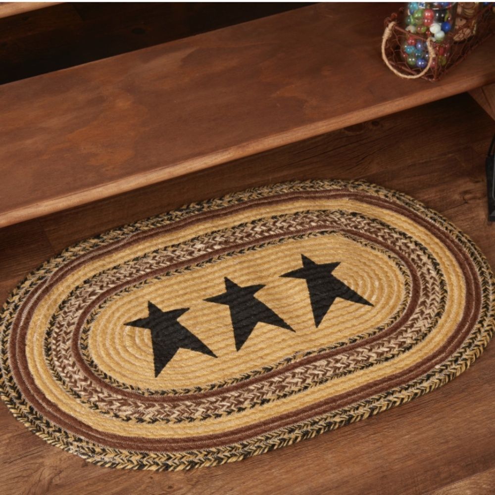 Primitive Star Jute Braided Oval Rug Country Farmhouse Floor Mat Cottage